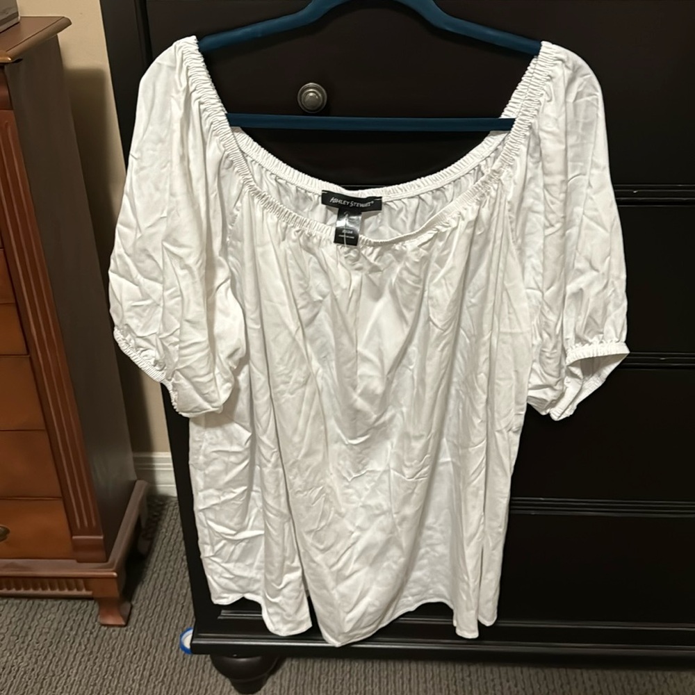 Ashley Stewart off the shoulder white top